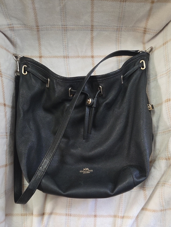 Coach Handbags - Coach Black Pebbled Leather Drawstring Shoulder Bag